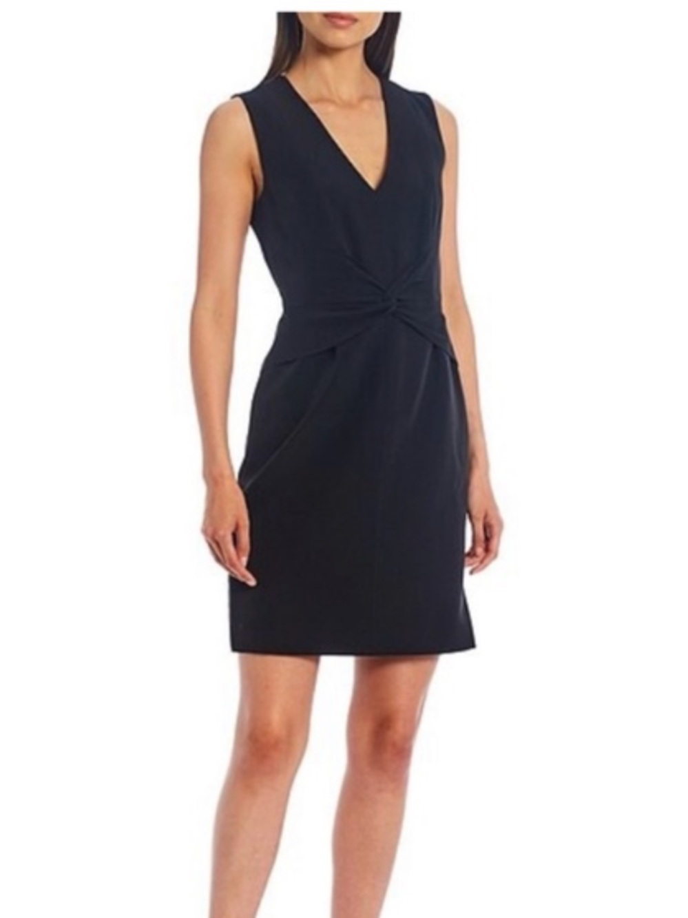 LDT Brand Everly Deep-V Sleeveless Front Drape Sheath Dress
